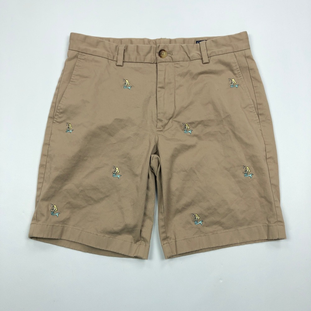 Vineyard Vines Breaker Shorts Mens 30 Tan Khaki Mermaid Embroidered Chino Shorts